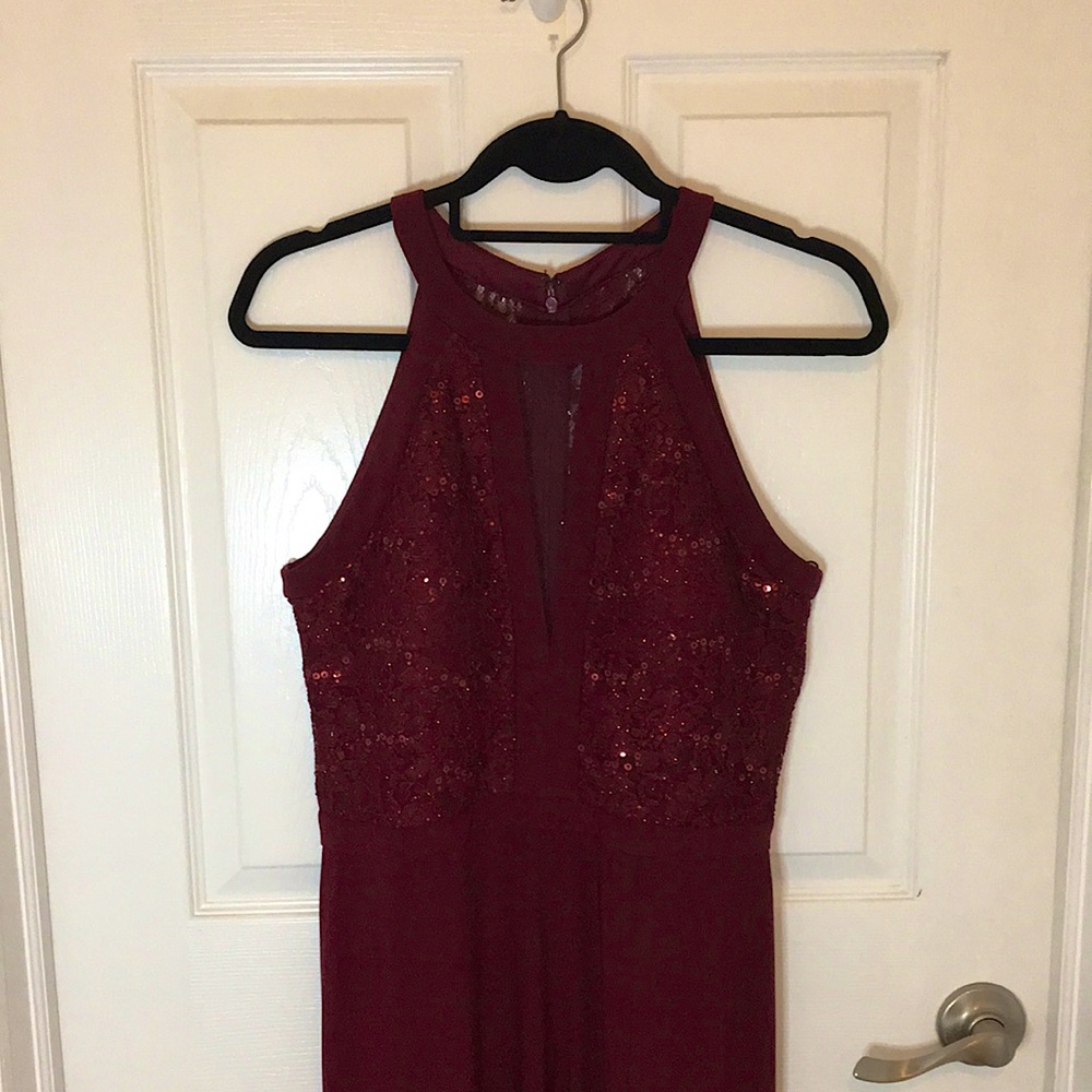 NW Burgundy Lace Gown w/ Slit | Sz. 10